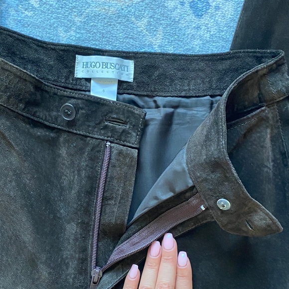 Women’s Vintage 90s Hugo Buscati Dark Brown 100% Leather Pants - Picture 4 of 7